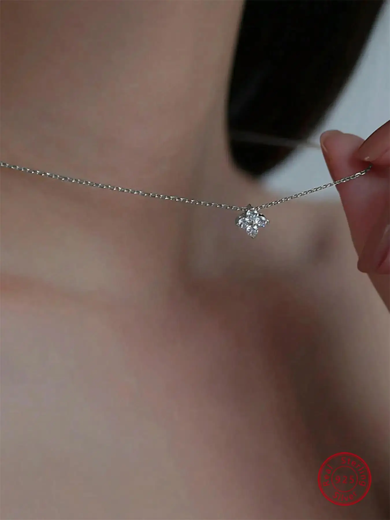 S925 Sterling Silver Artificial Zircon Decor Adjustable Bolt Ring Closure Pendant Necklace for Women, Fashion Jewelry for Party, Daily Clothing Decor,