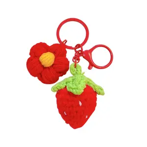 New Handmade Woven Yarn Strawberry Car Keychain Flower Fruit Women's Backpack Pendant Cut Keychain
