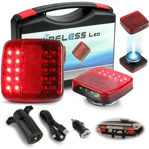 Magnetic Wireless Trailer Lights Kit, LED, Rechargeable, IP67, with 7 Pin Plug Tail Stop Turn Signal License Plate Lights on 12V RV Pickup Trucks Marine Boats
