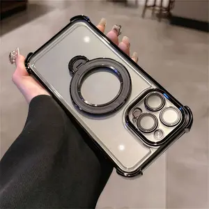 Anti-drop shell of rotating bracket with magnetic 360 for iphone16 Pro Max 15 14 13 iPhone case silicone soft shell TPU shockproof