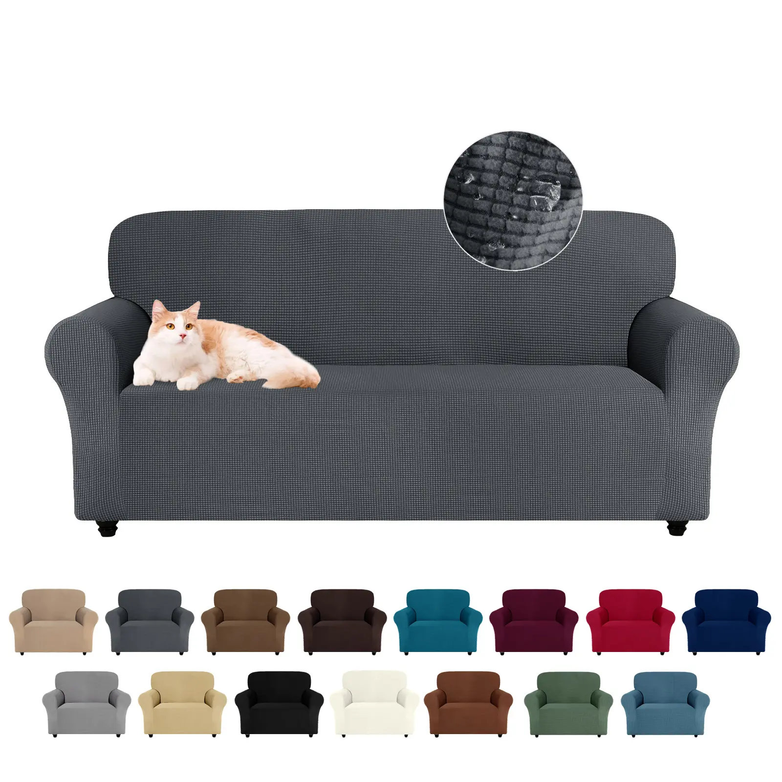 Easy-Going Waterproof Couch Cover, Dual Sofa Stretch Jacquard Slipcover, Leakproof Furniture Protector for Kids, Pets, Dog and Cat