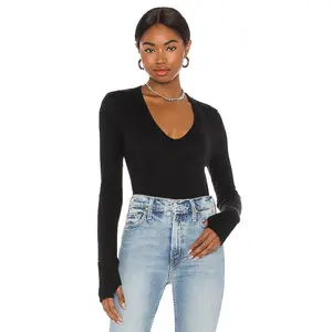 Enza Costa Cashmere Fitted V Neck Sweater in Black