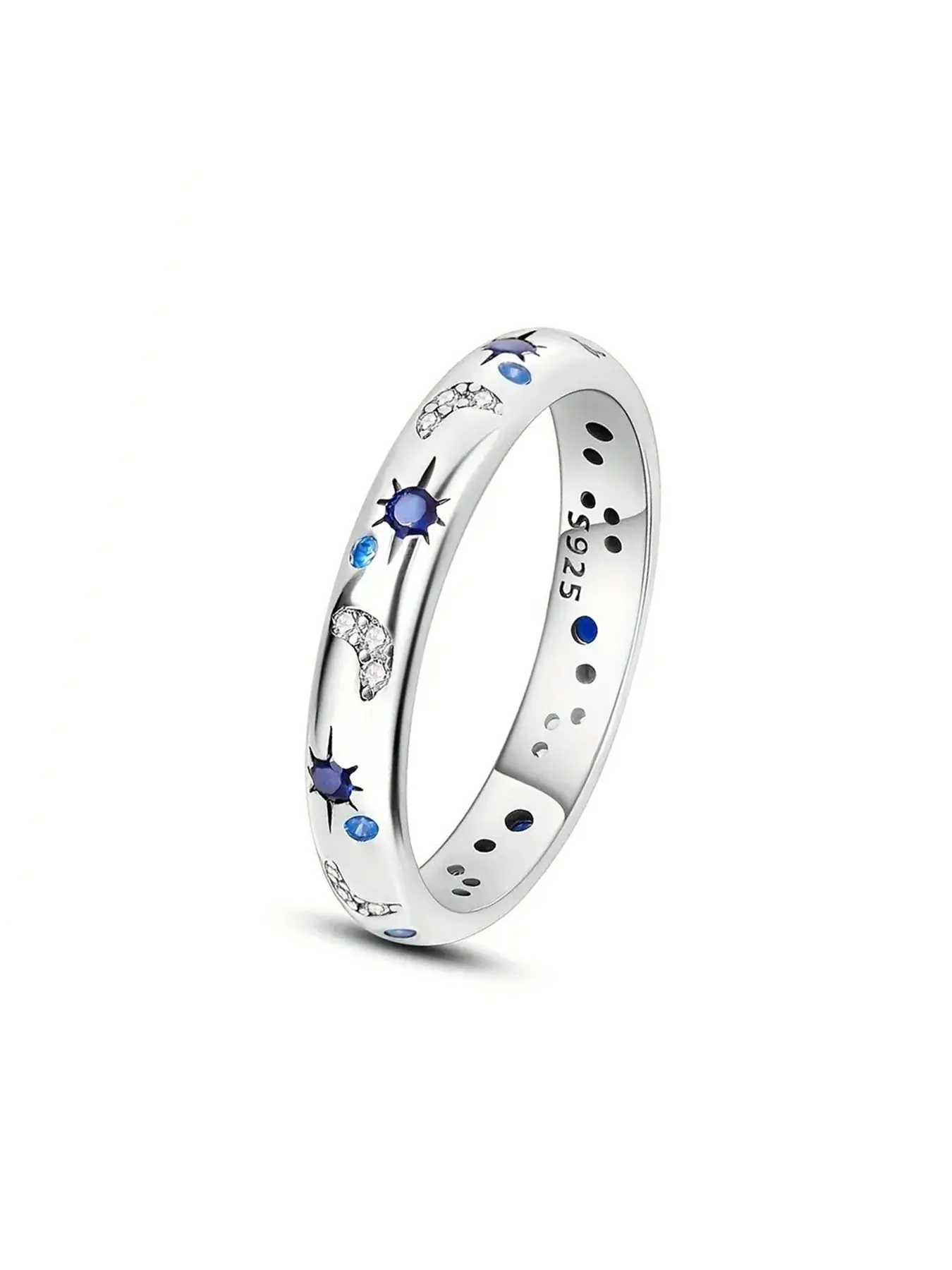 1 piece of s925 sterling silver star and moon design ring, Commemorative ring, women's jewelry, suitable for parties, daily clothing decoration, anniversaries, birthday gifts