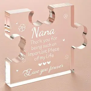 Acrylic Puzzle Plaque for Grandma - Heartfelt Keepsake Gift for Nana Grammy, 3.35 x 2.76 Inch Desk Decor, Personalized Anniversary Birthday Christmas Present, Reusable Home Office Decoration