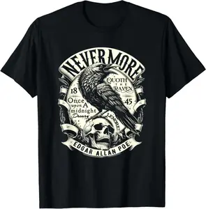 Edgar Allan Poe Nevermore Quoth The Raven T-Shirt Casual Fabric Top Black Menswear