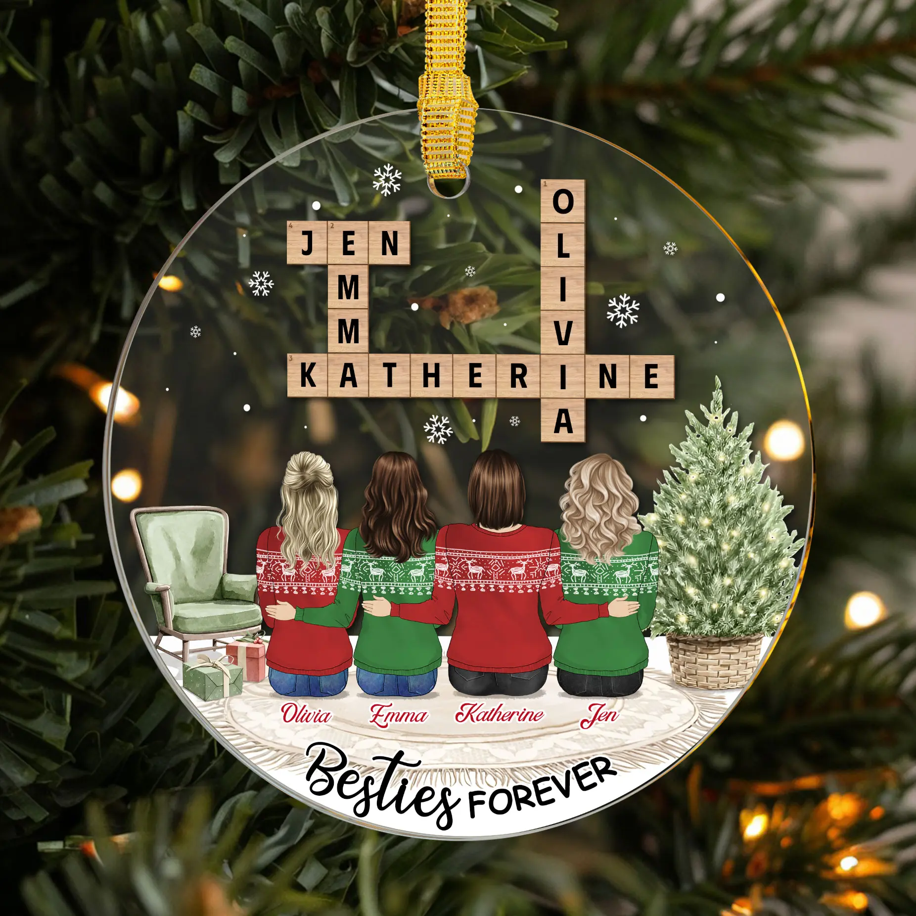 Best Friends Personalized Christmas Ornament 2024, Custom Scrabble Name Ornament For Besties, Unique Xmas Gift For Friends, Holiday Friendship Decoration