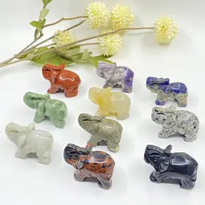 6 Counts Mix 2 Inch Crystal Carvings Elephant Different Stone