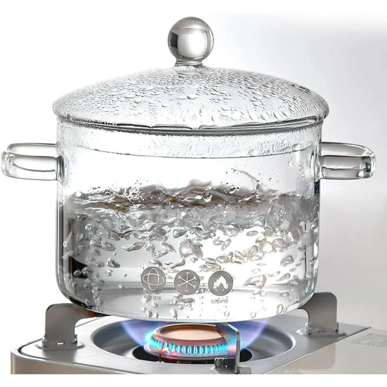 Glass Saucepan with Cover, Transparency Stovetop Pot,Dual Handles Pan with Lid for Pasta Noodle, Soup, Milk,   making or heating 1.35L/1.9L (1.9L)