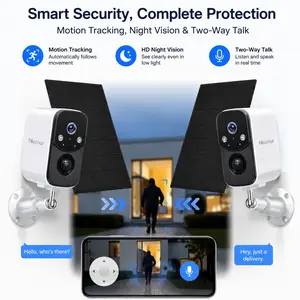 2pcs Outdoor Solar Camera, 1440P HD Night Vision, IP66 Waterproof, Two-Way Audio, Smart Motion Detection, Encrypted Cloud Storag【Nkccnur】