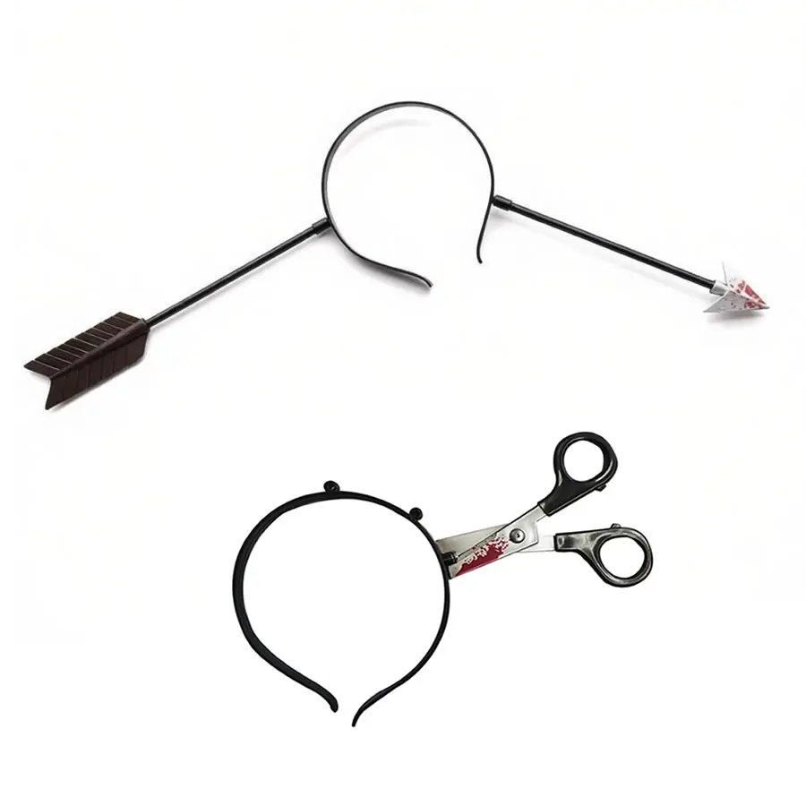Spooky 2-Pack Arrow and Scissors Headband Set, Blood Splatter Lightweight Zombie Costume Cosplay Props, 2-Piece Halloween Party Accessories