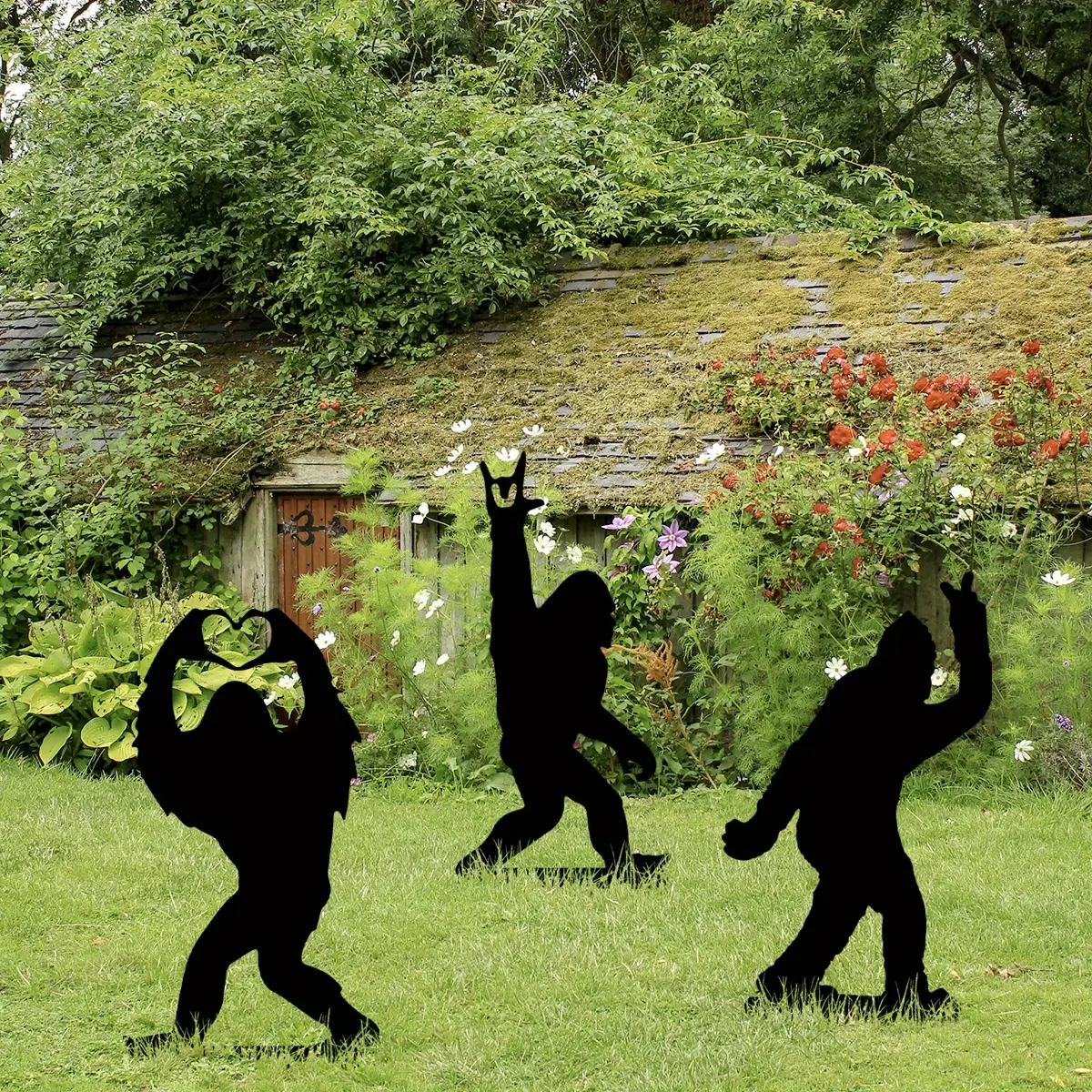 3pc, Metal Decorative Garden Stakes Sasquatch Gifts For Men Women, Sasquatch Statue Decorations Outdoor, Patriotic Decor, Yard Art, Patio, Outside, Lawn Decorations 11.8in/30cm Giant Playful