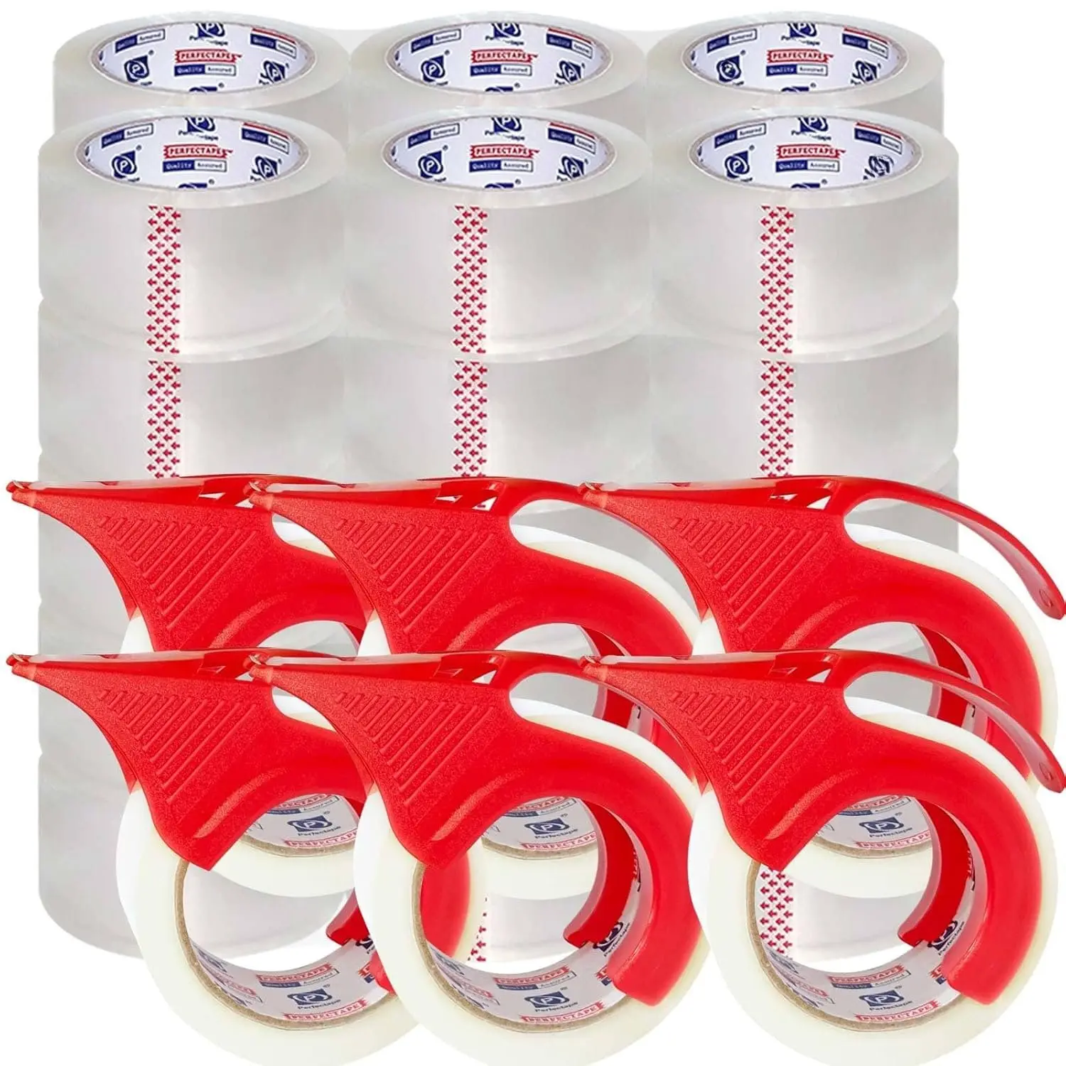 Heavy Duty acking Tae 36 Rolls with 6 Disensers, Total 1980Y, Clear, 2.7 mil, 1.88 inch x 55 Yards, Ultra , Refill for ackaging and Shiing
