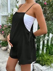 ADORIA Black Side Tie Expecting Mom Jumpsuit Casual Holiday Romper Clean Girl Aesthetic