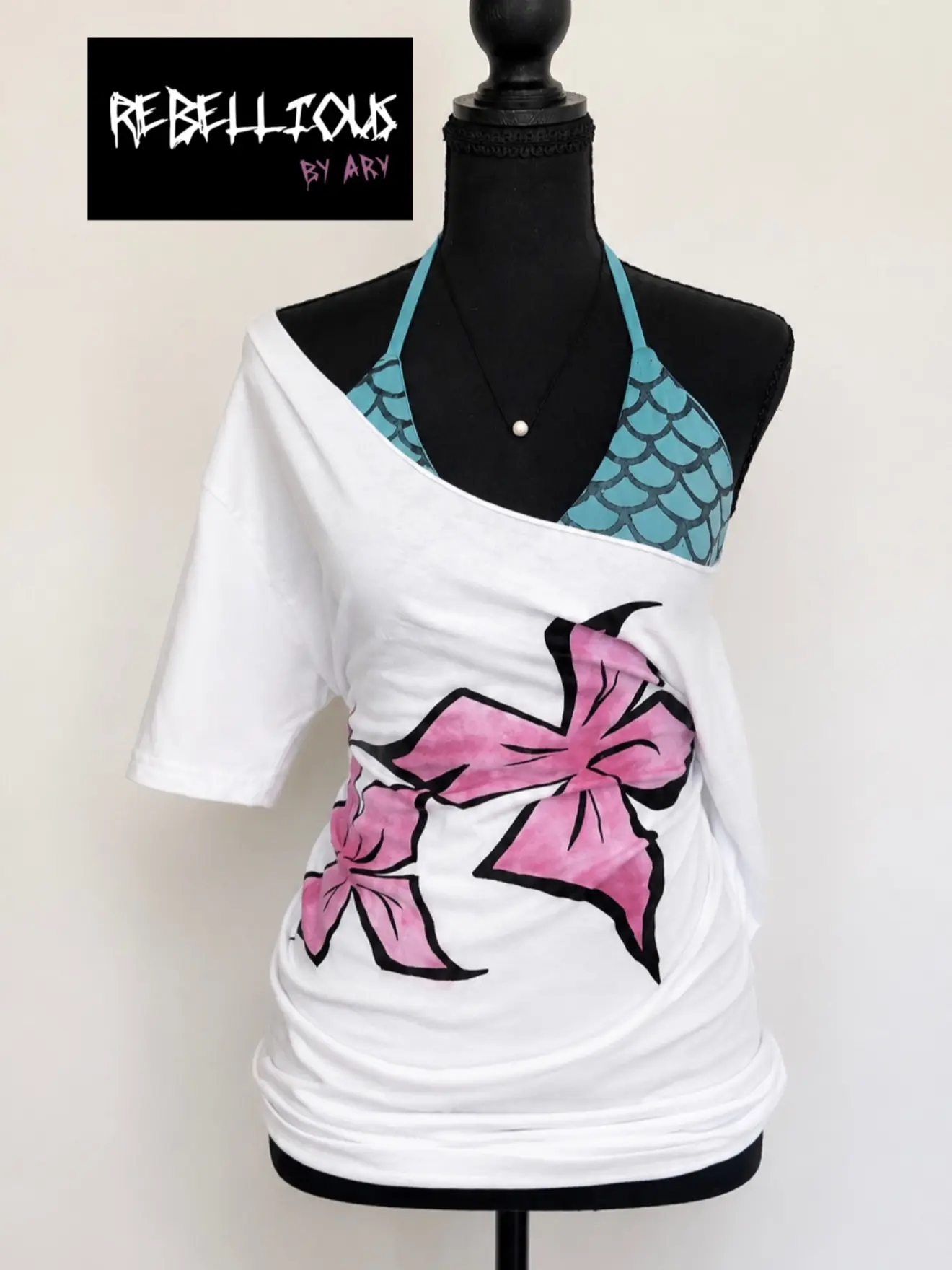 Sea Monster Inspired Off Shoulder Top | Alternative Y2K Goth Shirt | Monstercore Clothing | Summerween Outfit | Handmade Grunge Fashion