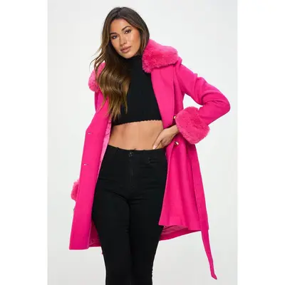 Pink Faux Fur Coat Shein Fuzzy Belted Coat Shein TikTok Shop