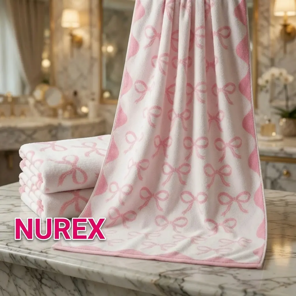 NUREX Bubblegum Pink 2-Pack 100% Cotton Coquette Bow Bath Towels (28x55in) - Absorbent Soft Decorative Towels, Preppy Bathroom Decor, Boxed Gift for Female Adults, Versatile for Kitchen Use, Two Piece Set