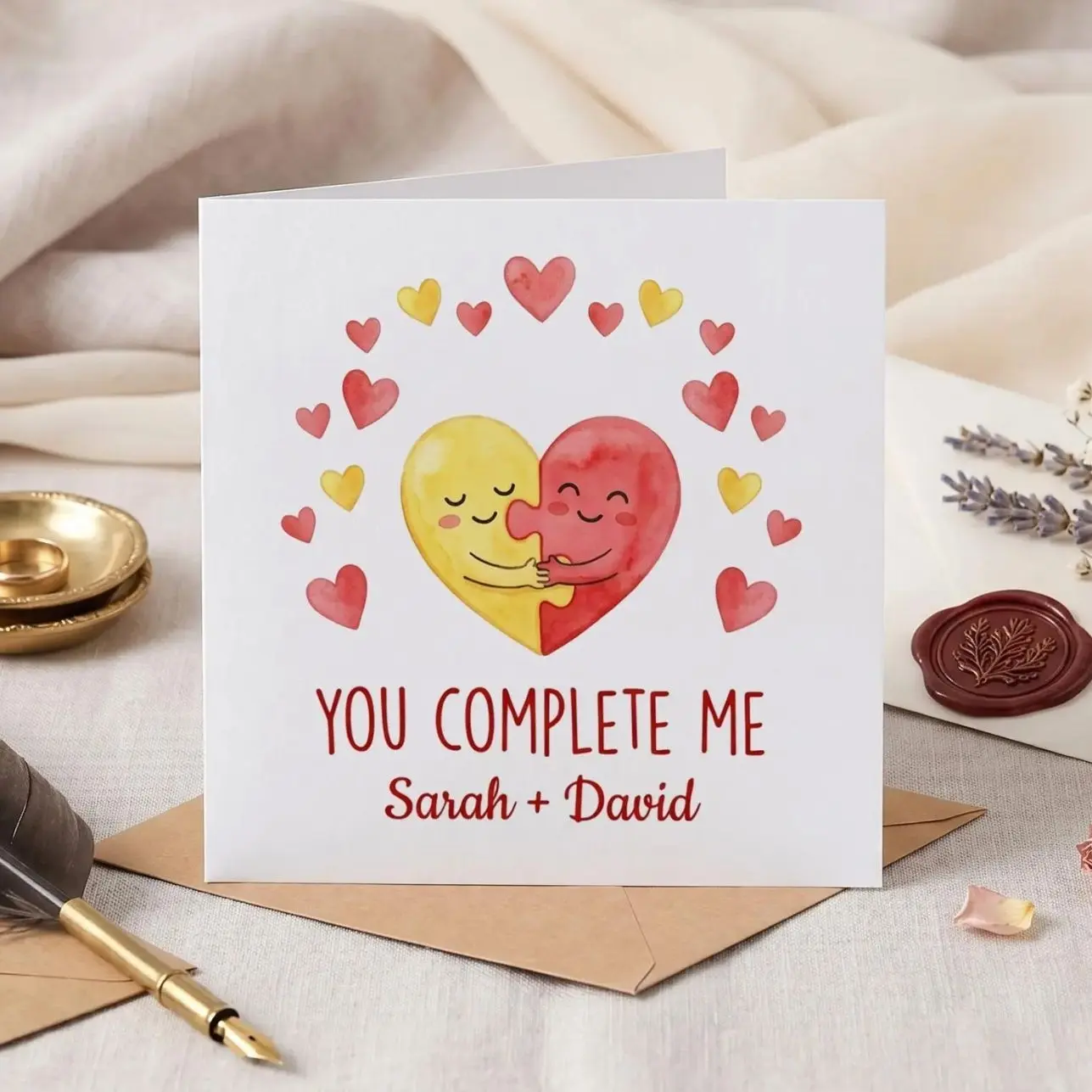 Personalized Anniversary Card for Husband ,Custom Name Puzzle Heart Card , Keepsake Card for Wife, First Paper Anniversary Gift for Partner