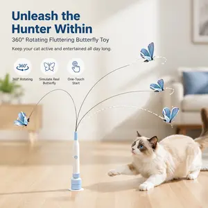 Automatic Interactive Cat Toy - 360 Degree Rotating Fluttering Butterfly Teaser - Electric Kitten Exercise Toy for Indoor Cats with Stable Base - Hands-Free Pet Enrichment