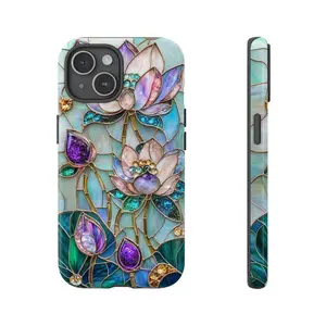 Iridescent Lotus Glass Phone Case Jewel Tone Floral Luminous Petals iPhone Protective Cover