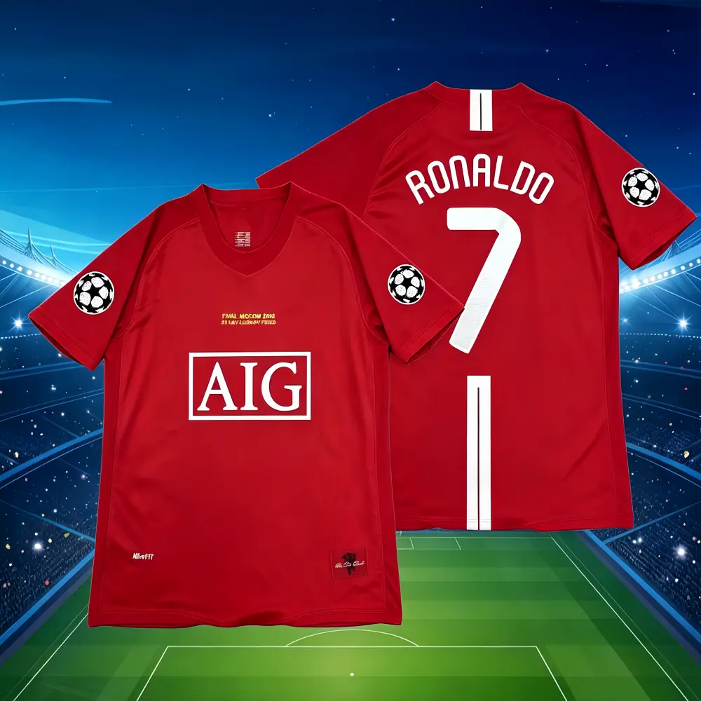 07-08 Home Red Long/Short-Sleeve #7 Ronaldo Fan Edition Soccer Jersey