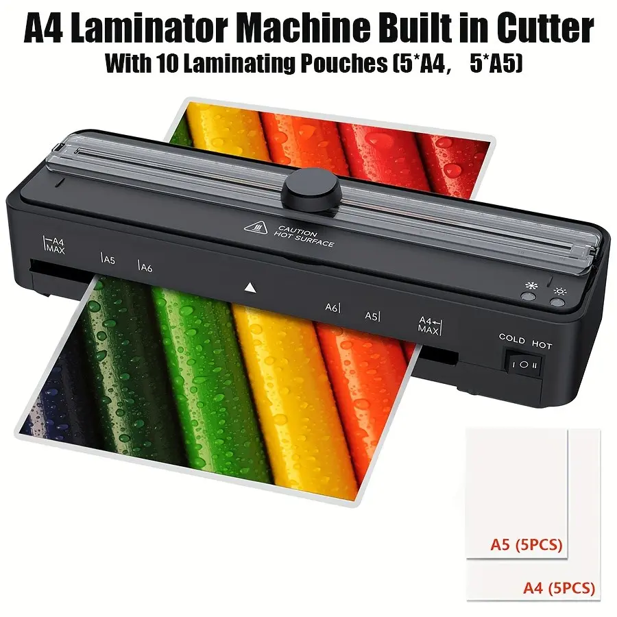 A4 Laminator Machine with 10 Laminating Sheets, 9 Inch Compact Letter Size Laminator Machine Cold&Thermal Laminator with 80s Fast Warm-up, for Home Office School Use (Black)