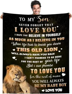 Gifts for Son from Dad, Fathers Day Blanket Gifts for Son, Son Birthday Gifts from Dad, I Love You Son Blanket, Soft Comfortable Warm Lion Throw Blanket for Son