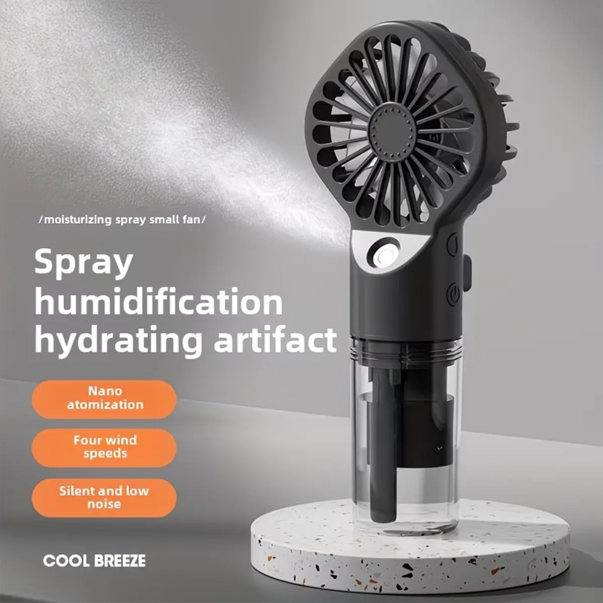 Spray Hand Fan Personal Air Cooler, Portable Fans Rechargeable, Rechargeable Mini Breeze Blower, 4-Speed Water Mist Circulator, USB Rechargeable Fan, Battery Powered for Camping Hiking Outdoors, Handheld Misting Fan