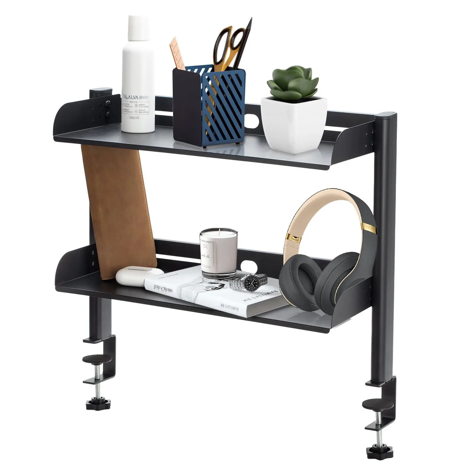 Clamp on Desktop Shelf, 1 Count Adjustable Clamp on Desktop Storage Rack, Desk Organizer for Home Office