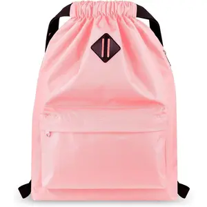 Drawstring Backpack Water Resistant String Bag  Gym Sack with Side Pocket for Men Women