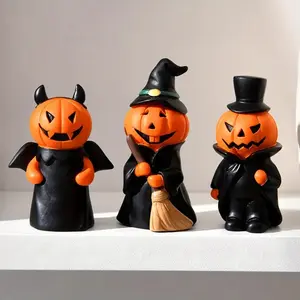Spooky Halloween Pumpkin Figurine Set, Collectible Figurines, Resin Collectible Statue for Home Office Decor, Indoor Outdoor Display