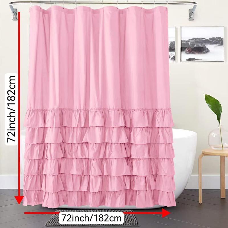 Solid Color Ruffle Trim Shower Curtain, 1 Count Modern Simple Bathroom Curtain, Bathroom Accessories for Home Hotel Salon Dormitory Decor