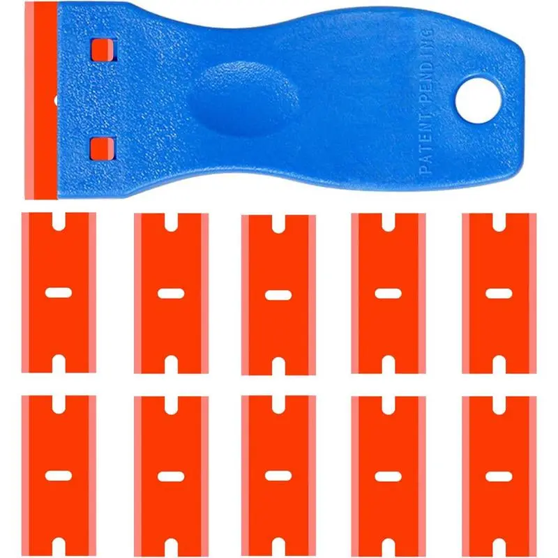 Double Edged Plastic Razor Scrapers with Ergonomic Grip (Includes 10 blades)