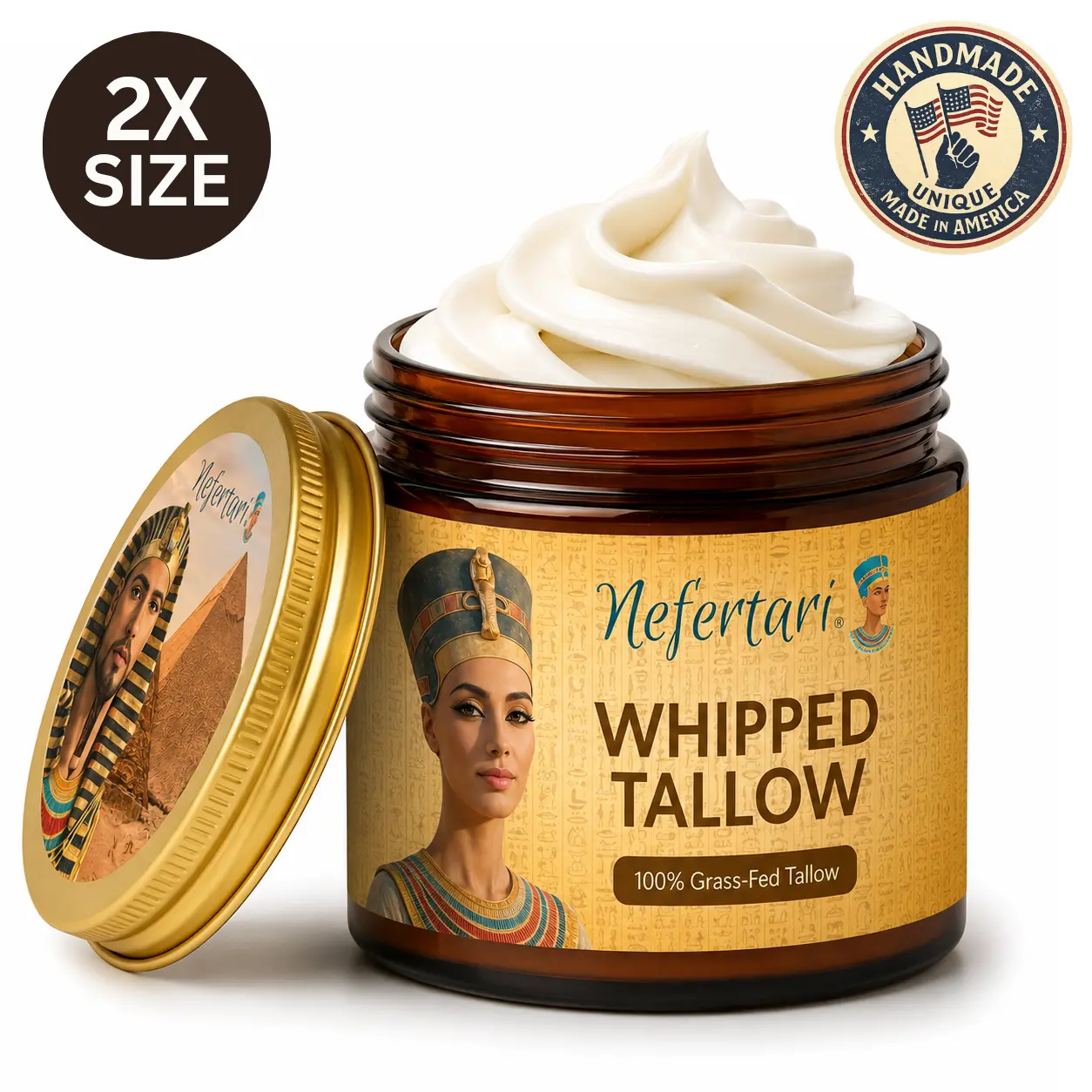 Nefertari Beef Tallow and Honey Balm - Natural Whipped Beef Tallow for Skin, Face, Lips, Body (04 OZ) - with Manuka Honey, Olive Oil, Marigold Flower, and Vitamin E - Unscented