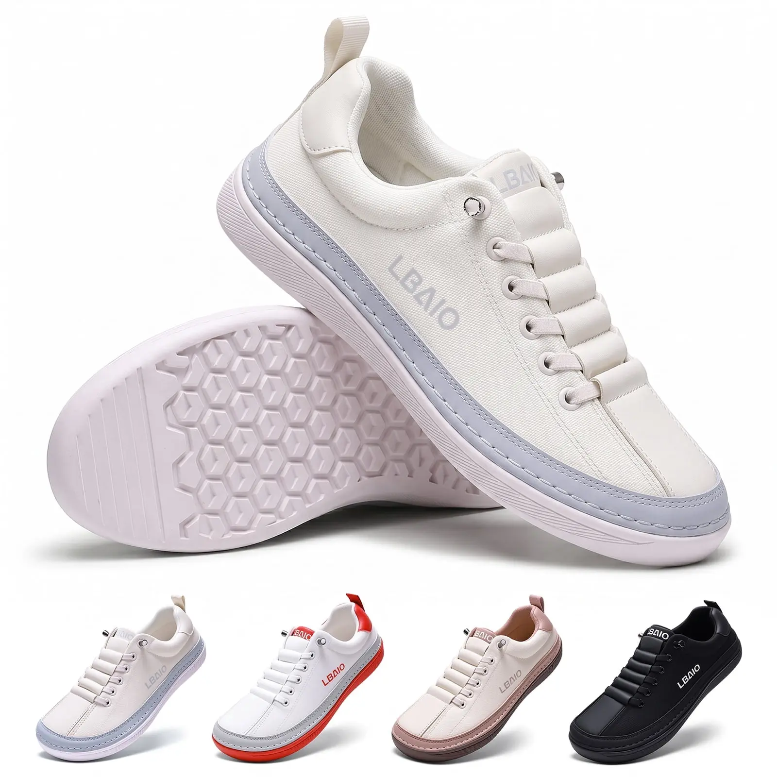 LBAIO Women's Wide Toe Box Walking Shoes - Slip-On Breathable Fabric Athletic Trainer, Lightweight Cushioned Footwear for Gym & Casual Wear, Sports Shoes, Running, Wide Fit, Low Top, Women's Shoes