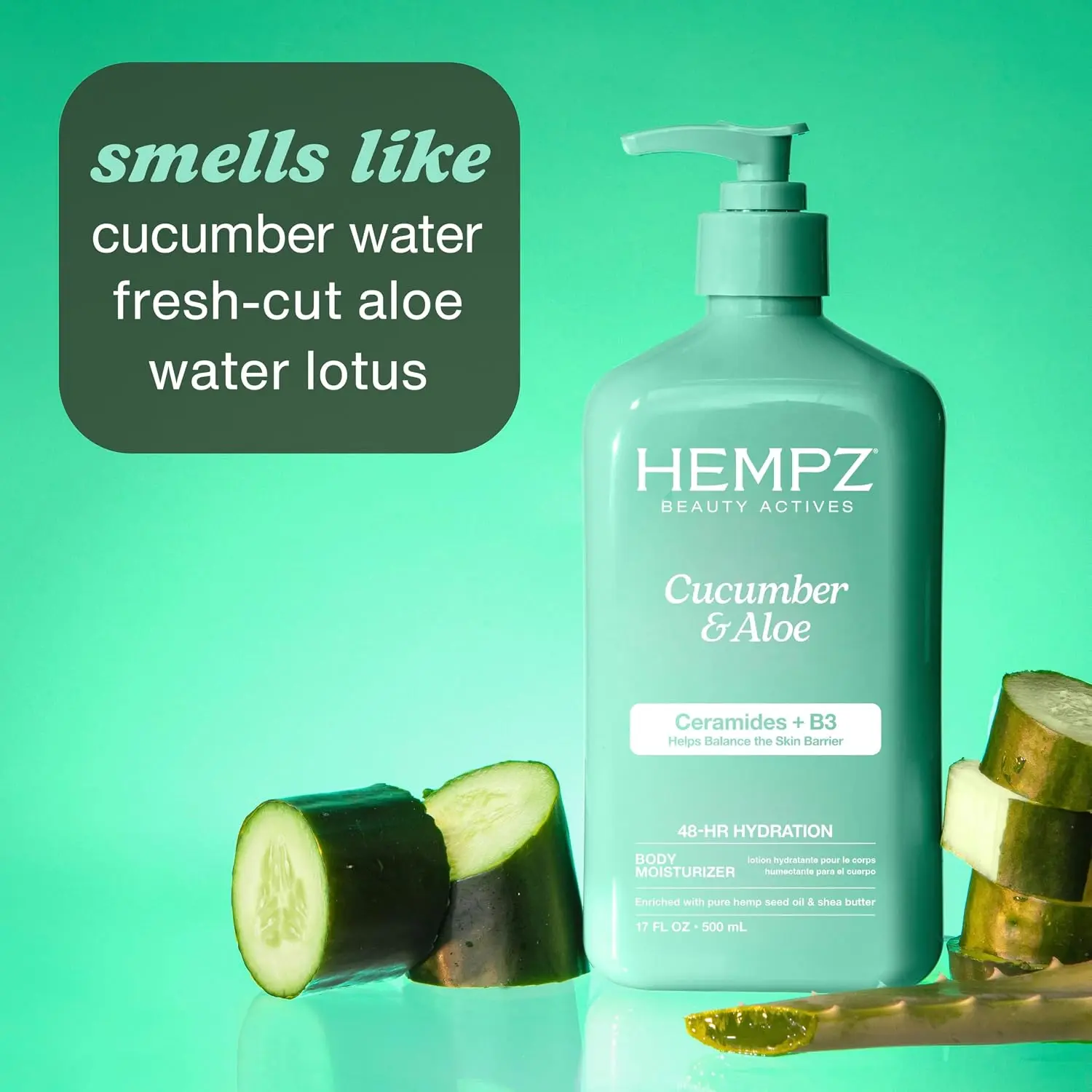 Hempz Body Lotion - Cucumber & Aloe Herbal Limited Edition Daily Moisturizing Cream, Shea Butter, Aloe, Cucumber Extract Body Moisturizer - Skin Care Products, Hemp Seed Oil - 17 Fl Oz