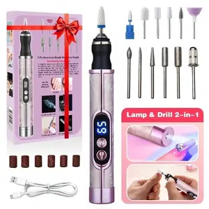 2-in-1 nail polisher, portable, with base nail lamp, electric nail polisher, nail trimming and peeling tool, USB rechargeable, long battery life, dual speed 5-speed intensity control, LCD digital display, home and salon nail set, Manicure, Nail Care