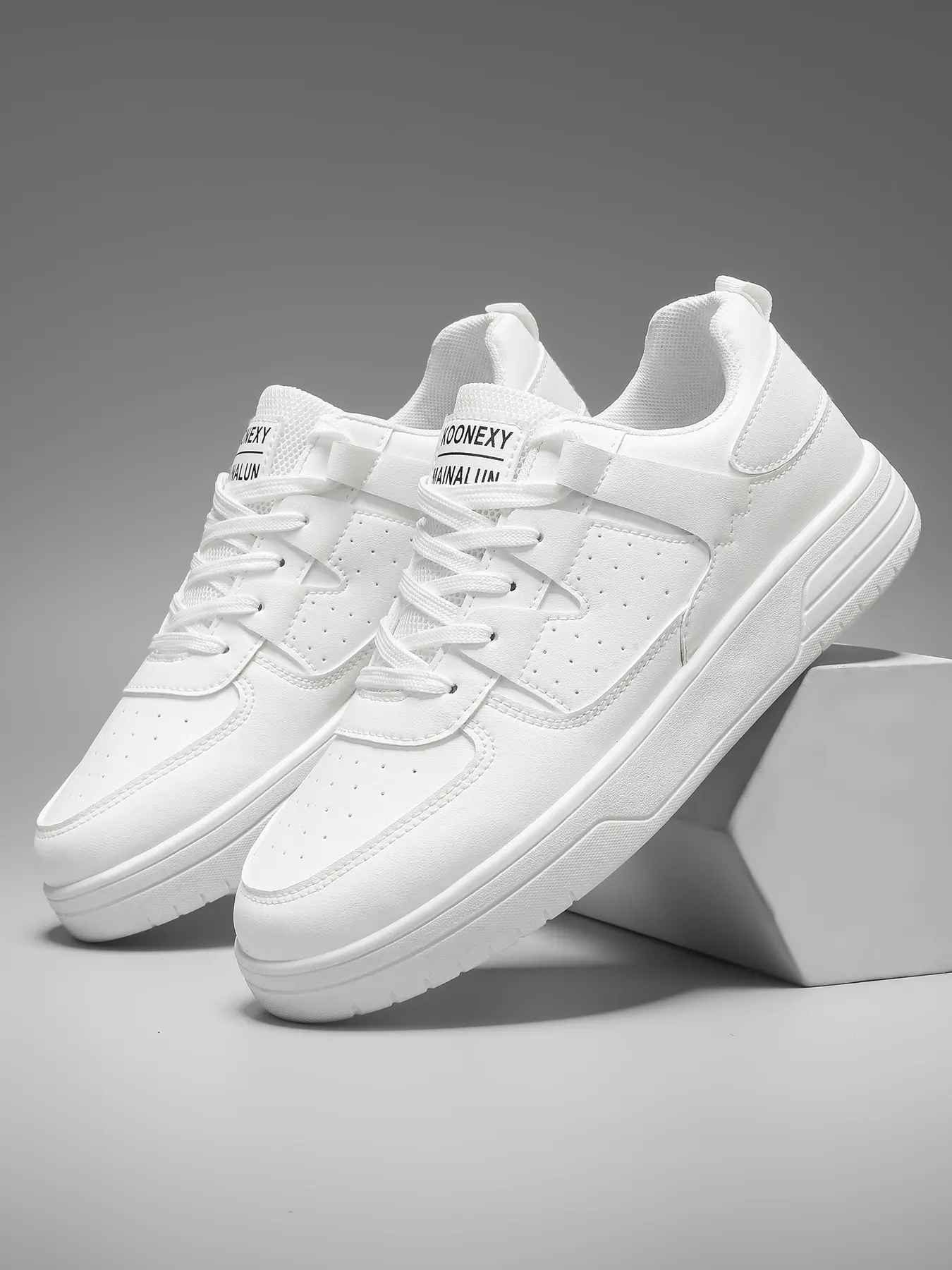 Fashion Sneakers - College Street Style Low-Top Lace-Up Trainer Shoes, Athletic Sports Shoes, Pure Color PU Upper, Fabric Lining, Eva Sole, Round Toe Casual Running Shoes, Casual Trainers