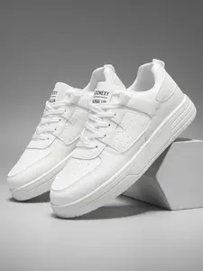 Fashion Sneakers - College Street Style Low-Top Lace-Up Trainer Shoes, Athletic Sports Shoes, Pure Color PU Upper, Fabric Lining, Eva Sole, Round Toe Casual Running Shoes