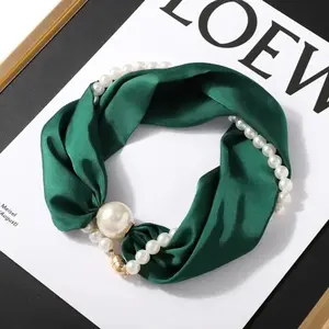 Women Lightweight Sheer Scarf Pearl Magnetic Buckle Neck Wrap, Thin Gauze Neck Gaiter Fashion Accessory, Elegant Minimalist Long Narrow Scarf, Soft Breathable Wrap for Spring Summer Fall Daily Wear summerwins