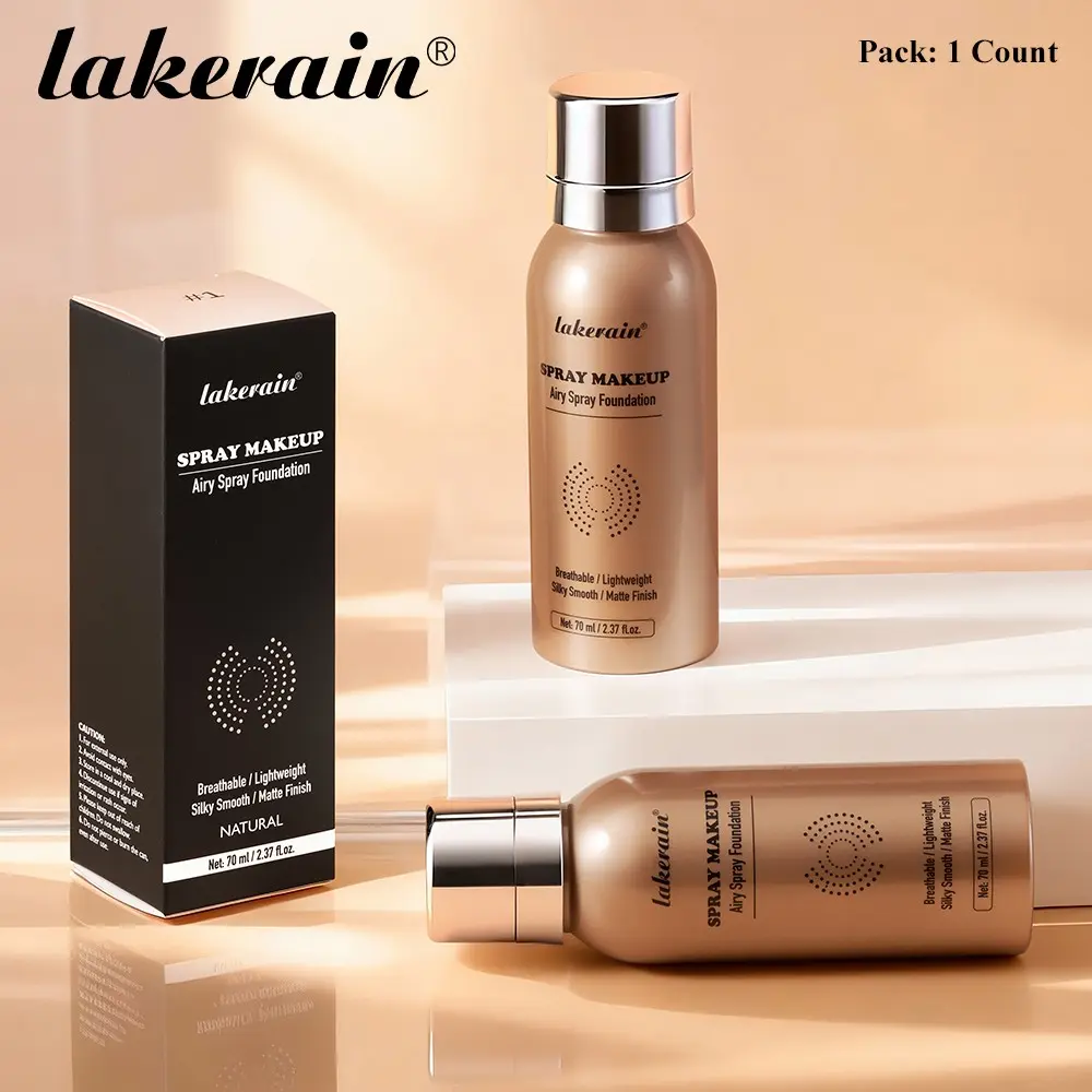 Lakerain 1 Count Moisturising Foundation Spray, Lightweight Cosmetic, Four Shades, Moisturizing & Refreshing, Light Coverage, Matte, Evens Out Skin Tone, Waterproof & Sweatproof, Breathable, Long-Lasting Makeup, Flawless skin finish