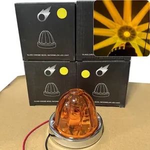 2 Pieces Glass Lens LED Watermelon Lights Amber Side Marker Turn Signal with Stainless Steel Bezel for Kenworth Peterbilt Freightliner Commercial Grade Safety