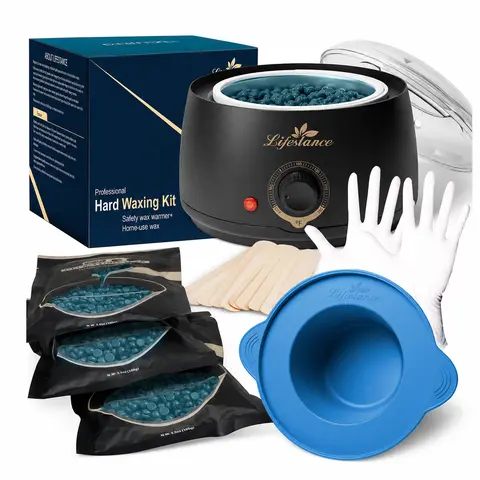 Lifestance Beginner All-in-1 Home Waxing Kit for Adults - All-Natural Hard Wax Beads, 3.5oz Sweet Almond Oil, Reusable Silicone Bowl & Pot, 18 Items for Face, Legs, Bikini Hair Removal, All Hair Types, Body Care