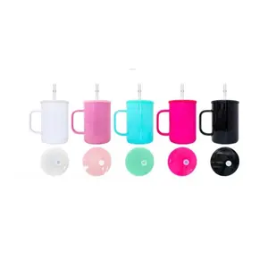 5 PK 17oz Sublimation Glass Coffee Mugs with Plastic Lids Drinkware Tumbler