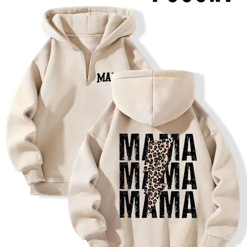 Women's Letter & Leopard Print Knit Hoodie, Casual Long Sleeve Hooded Sweatshirt for Fall & Winter, Women's Clothes for Daily Wear, Womenswear, Casual Warm Sweatshirt