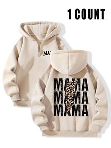 women's letter & leopard print hoodie, casual trendy style cozy long sleeve hooded sweatshirt for fall & winter, women's clothes for daily wear, hoodie clothing tops