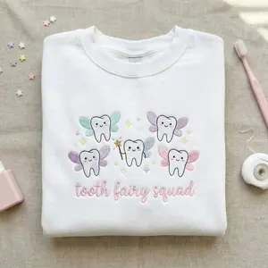 Embroidered Tooth Fairy Squad Sweatshirt, Cute Dentist Gift Crewneck, Dental Hygienist Shirt, Pediatric Dentistry Tee