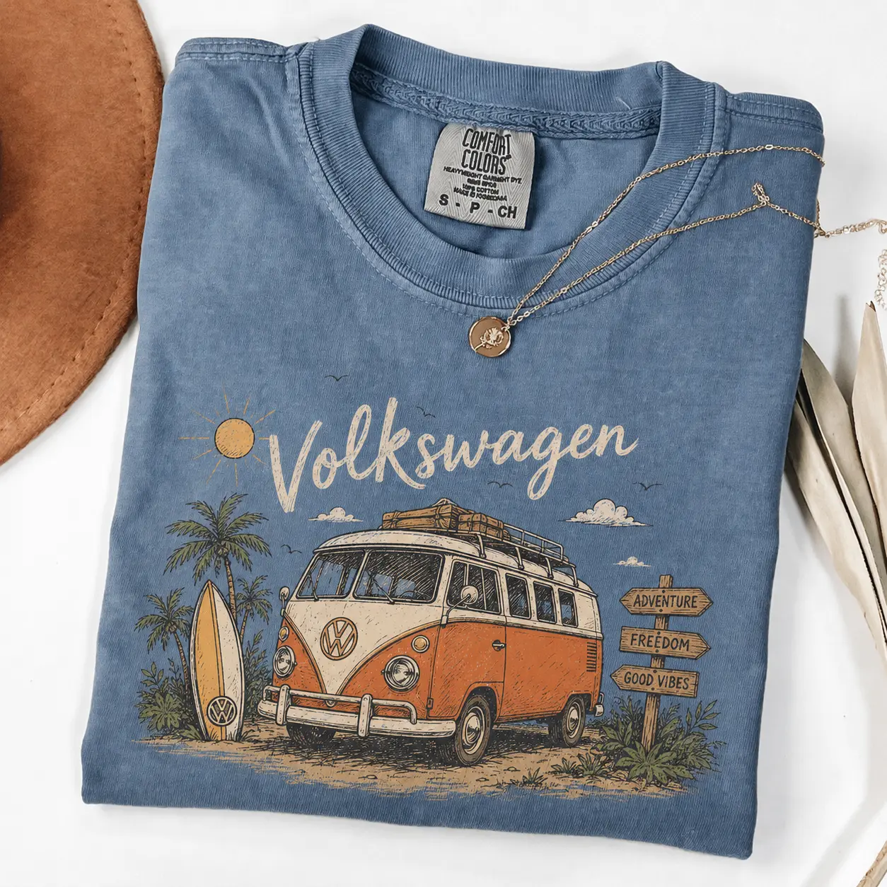 Volkswagen Comfort Colors T Shirt, Vintage VW Bus Graphic Tee, Retro Camper Van Surf Shirt, Beach Road Trip Adventure Gift for Men and Women