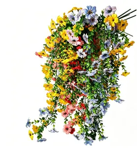 8-Piece Set of Artificial Hanging Flowers for Outdoor Use: Spring and Summer Faux Silk Daisy Flowers, UV-Resistant Fake Plants, Realistic Orange Eucalyptus for Outdoor, Home, Indoor Planters, Porches, Gardens, and Yards