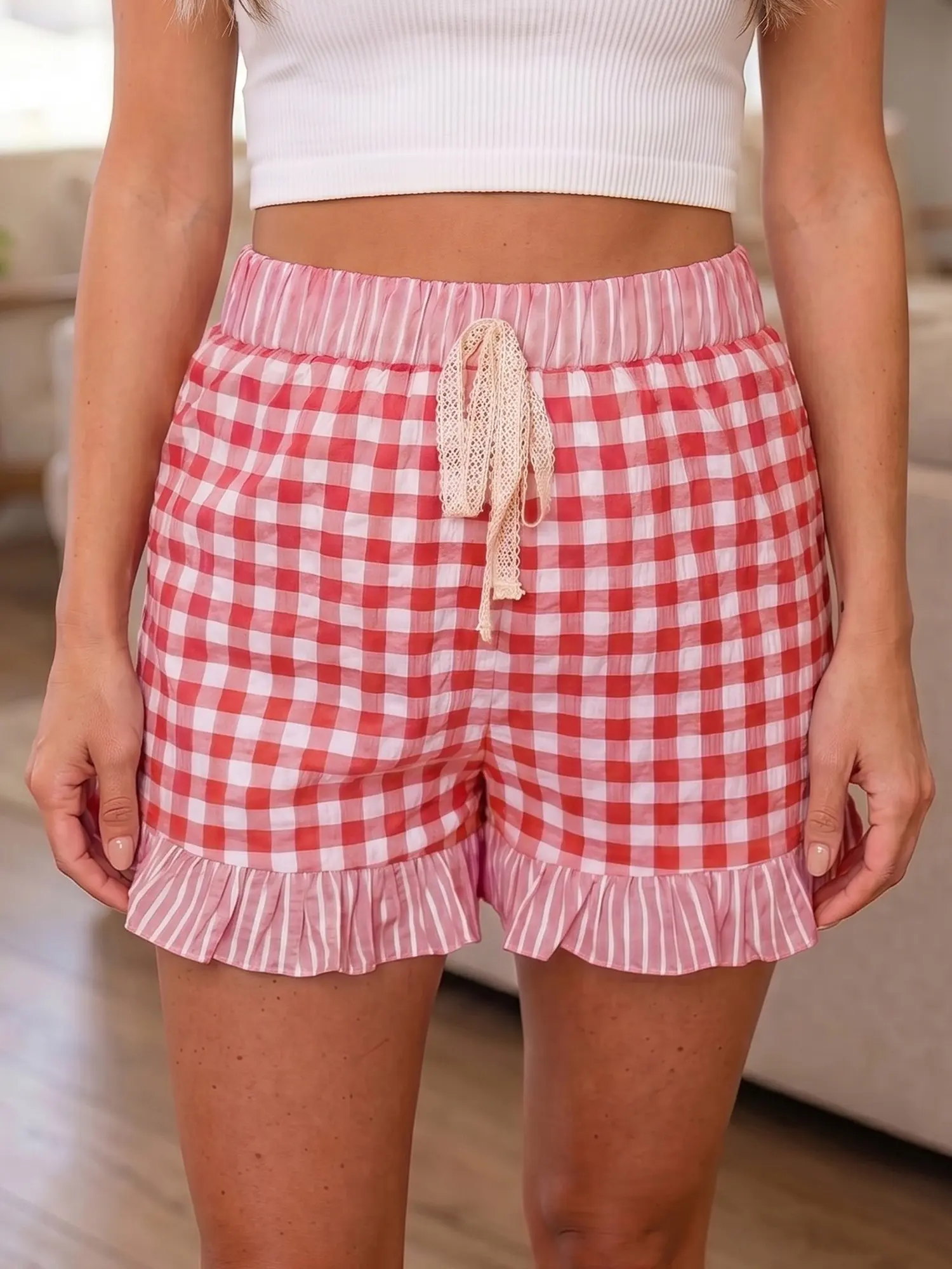 Women's Summer Casual Shorts, Soft Cotton Blend Summer Beachwear, Cute Ruffle Trim Beachwear, Stylish Summervibes Daily Bottoms