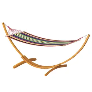 Wooden Stand Outdoor Hammock, Sturdy Support Leisure Swing Bed, Strong Load Bearing Design, Rest Bed Perfect for Indoor Space, Patio, Garden and Backyard